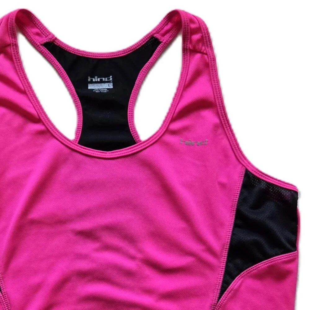 HIND AS-NEW Athletic Racerback Tank Top Hot Pink with Black Trim Women's L